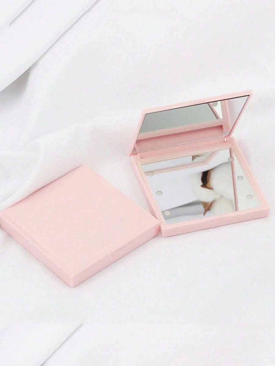 1pc Folding Square Mini LED Cosmetic Mirror, Small And Portable Folding