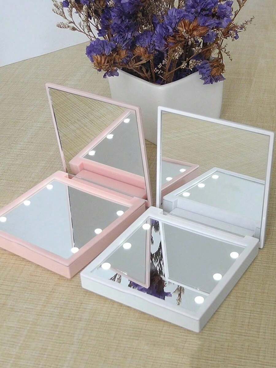 1pc Folding Square Mini LED Cosmetic Mirror, Small And Portable Folding