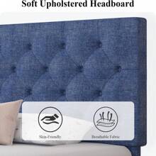 HOMBCK Estructura de cama tapizada con cabecero, estructura de cama de tela de lino con cabecero capitoné, sin somier, fácil montaje, tamaño individual/matrimonial/queen/king, beige/rosa/gris oscuro/gris/azul