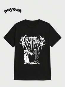 Payeah  Scary Movie Characters Casual Digital Print  Pure Heavy Cotton T Shirt - 黑色 - 查看 1