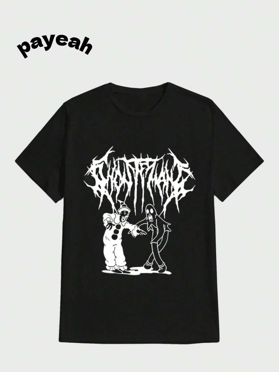 Payeah  Scary Movie Characters Casual Digital Print  Pure Heavy Cotton T Shirt - 黑色 - 查看 1