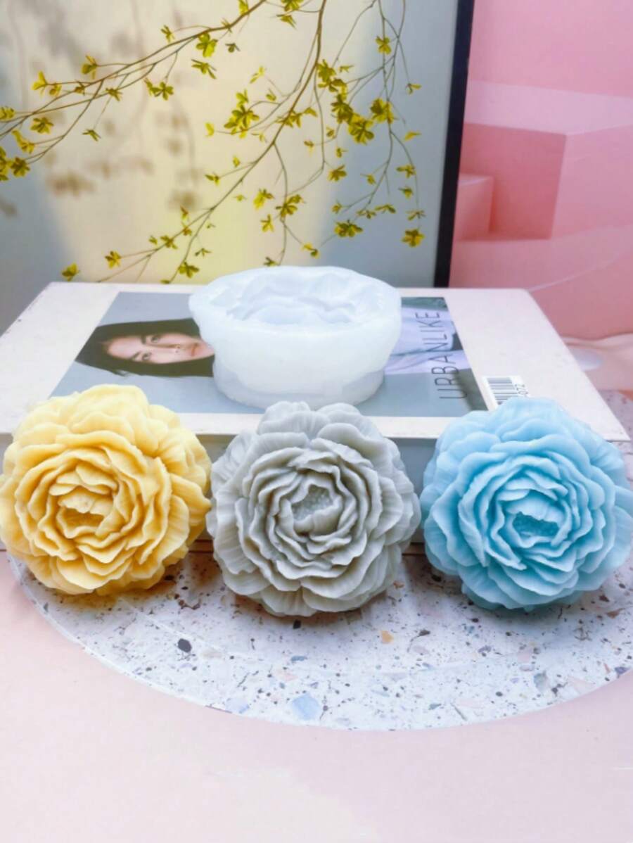 1套花卉系列硅胶模具和石膏模具，包括山茶花、玫瑰、牡丹、莲花等，适合DIY爱好者 - 白色 - 查看 1