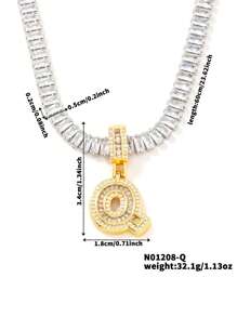 1 pezzo Collana con ciondolo a forma di lettera in rame e zirconia cubica, di stile hip hop, unisex