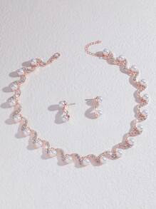 S-Shaped Faux Pearl Earrings Necklace Set