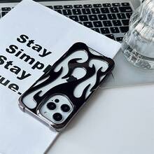 时尚新款电镀镂空散热火焰纹全覆盖防摔手机壳保护套适用于 Iphone 16 系列 - 黑色 - 查看 2