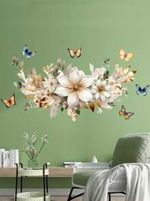 一套创意墙贴，带有花朵和蝴蝶图案的自粘墙贴，卧室门厅客厅门廊家居装饰墙贴，可移除墙贴，墙面装饰贴纸，贴纸，墙贴花，用于家居装饰的乙烯基贴花，春季装饰物品让您的家焕然一新，拉玛装饰贴纸礼物生日毕业 - 彩色 - 查看 6