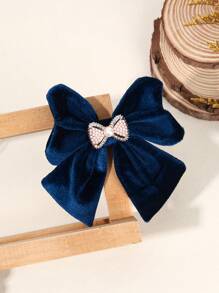1 pieza Clips para el cabello con lazo de terciopelo para niñas pequeñas, pasadores de cabello de otoño e invierno, accesorios para el cabello con mini lazo exquisito, decoración con perlas falsas y rhinestones, clip de cocodrilo, accesorios para el cabello de niños y adolescentes, adecuado para la vida diaria y fiestas (verde oscuro, azul marino)