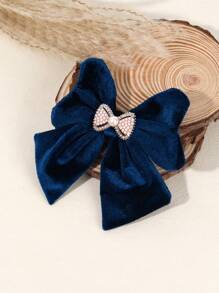 1 pieza Clips para el cabello con lazo de terciopelo para niñas pequeñas, pasadores de cabello de otoño e invierno, accesorios para el cabello con mini lazo exquisito, decoración con perlas falsas y rhinestones, clip de cocodrilo, accesorios para el cabello de niños y adolescentes, adecuado para la vida diaria y fiestas (verde oscuro, azul marino)