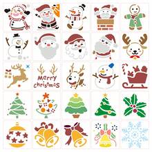 25 Khuôn nhựa vẽ Giáng sinh, Mẫu vẽ bằng nhựa tuần lộc ông già Noel, nghệ thuật thủ công DIY, Mẫu khuôn vẽ có thể tái sử dụng để trang trí cửa sổ, tranh vẽ trên tường gỗ - trắng - Xem 5