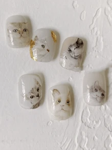 3D 猫狗浮雕指甲贴纸、美甲装饰、DIY 粘性贴纸 - 彩色 - 查看 3