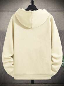 男士汽车图案印花休闲运动通勤百搭字母长袖羊毛连帽衫运动衫，卡其色