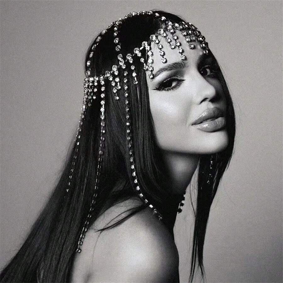 Nuevo accesorio para el cabello con borlas y rhinestones brillantes para mujer, diadema con rhinestones de moda, accesorios para el cabello para actuaciones en el escenario
