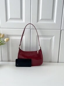 1pc Women Plain Simple Minimalist Shoulder Bag For Daily Use - Burgundy - View 4