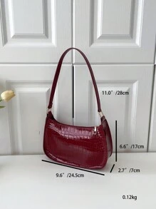 1pc Women Plain Simple Minimalist Shoulder Bag For Daily Use - Burgundy - View 2