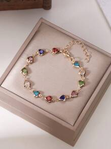 1 件随机数量心形吊坠水钻装饰时尚手链