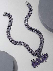 قلادة معلق بشكل حرف النار "لا قبعة" بحجر راين بنفسجي قطعة واحدة ، طراز كلاسيكي مناسب للارتداء اليومي للرجال والنساء