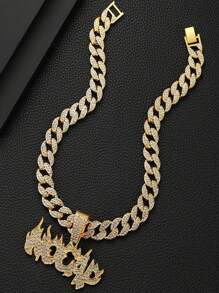 قلادة معلق بشكل حرف النار "لا قبعة" بحجر راين بنفسجي قطعة واحدة ، طراز كلاسيكي مناسب للارتداء اليومي للرجال والنساء