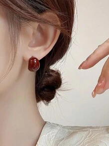 1 par de pendientes de diseño vintage de alta gama estilo francés refinado y minimalista en rojo para mujeres, para banquetes