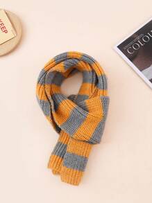 1pc Kids' Knit Solid Color Vertical Stripe Warm Neck Scarf, Unisex, Autumn/Winter