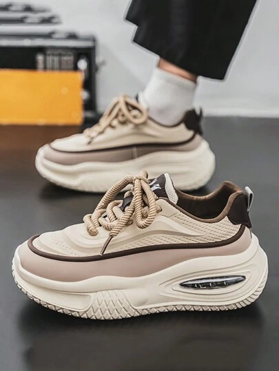 2024 新款休闲男鞋小众低帮设计时尚厚底运动鞋拼色运动鞋