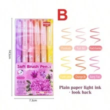 6 chiếc/hộp bút lông đầu mềm có thể rửa sạch nhiều màu, đa năng cho học sinh vẽ tranh, ghi nhật ký, tô màu, thư pháp - Màu be - Xem 4