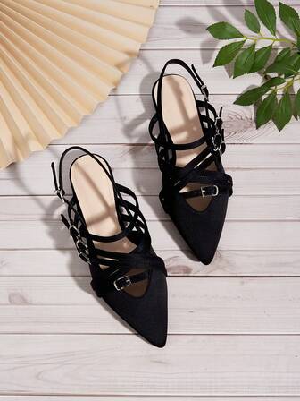 Balerini cu șireturi cu vârf ascuțit, sandale plate ocazionale la modă pentru femei