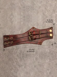 1 件男士朋克摇滚摩托车手链，不对称骑行针双扣宽皮革腕带，哥特式复古皮革手链，男士礼物 - 皮革 - 查看 9