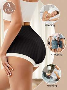 4pcs Women's Cotton Underwear High Waist Comfortable And Soft Underpants - 彩色 - 查看 2