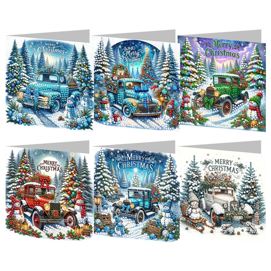 6 tấm thiệp chúc mừng kim cương trang trí xe hơi Giáng sinh - nhiều màu - Xem 1