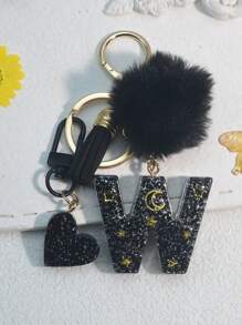 1 件树脂星空环氧字母钥匙扣，带流苏和黑色毛球装饰，送给朋友和母亲的礼物，汽车配件包饰，书包挂绳，带身份证夹，汽车配件包饰 - 黑色 - 查看 29