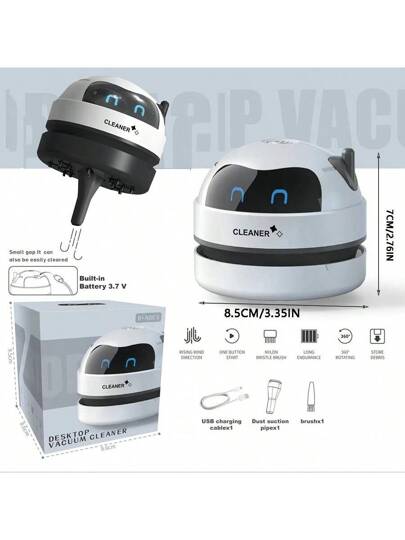 Mini Stofzuiger Cleaner, Schattige Robot Shaped Portable Lightweight USB Rechargeable Battery Operated, Crumb Dust Cleaning, Bureau Cleaning Robot, Back To School Halloween Birthday ,Garden Tools view 8