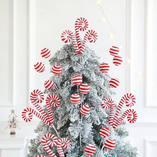 1pc Red & White Knitted Curled Christmas Tree Ornament, Knitted Bell Curl, Red & White Knitted Ball Christmas Decoration For Home, Office & Party