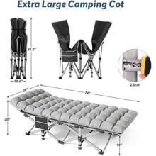 Camping Bed, Folding Adult Camping Bed With Mattress - 淺灰色 - 查看 2