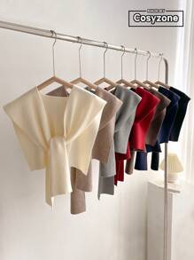 1 件/2 件简约优质纯色条纹拼接羊毛针织披肩领装饰女式开衫背心，适合空调房间 - 彩色 - 查看 6