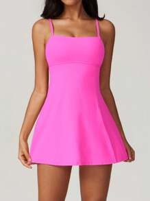 NcmRyu 女士修身无缝弹力无袖网球/高尔夫/匹克球透气运动连衣裙 - 粉色 - 查看 5