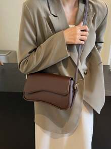 Nueva bolsa de hombro casual minimalista y versátil de unicolor a la moda - Café integral - Ver 3