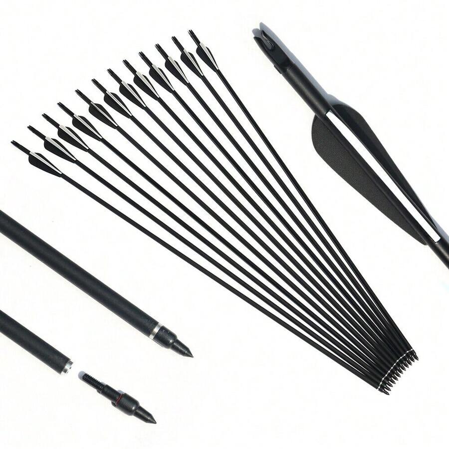 12Pcs Carbon Arrow Hunting Target Practice Arrows 30 Inch With