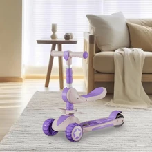 Folding Scooter For Young Children Boys And Girls Baby Three In One Can Sit Can Ride Slippery Slide Can Slide Can Sit With Push Push Music Light Three-Wheeled Hand Push,Back To School