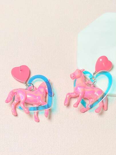 1 Pair Lovely Acrylic Clear Heart Horse Drop Earrings For Women Dangle Earrings Party Jewelry