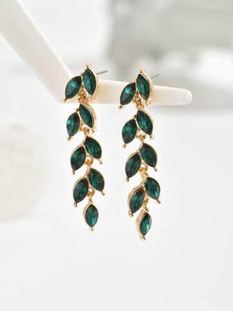 1 par dammode örhängen vintage vattendroppsöron vete inlagda smaragdgröna kristallhänge örhängen