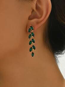 1 对女士时尚耳环复古水滴耳朵小麦镶嵌祖母绿水晶吊坠耳环 - 彩色 - 查看 4