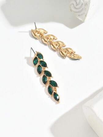 1 par dammode örhängen vintage vattendroppsöron vete inlagda smaragdgröna kristallhänge örhängen