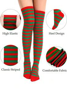 1 双圣诞红白/红绿条纹过膝/过膝袜，适合女士，角色扮演动漫服装配饰，适合派对、聚会和角色扮演 - 常規款 - 查看 7