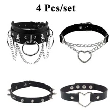 1-9pcs Adjustable Gothic Punk Style Heart Rivet PU Leather Choker Necklace For Women - Leather Collar - View 12