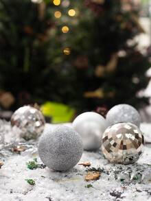 12 quả bóng Giáng sinh màu trơn, đồ trang trí cây thông Noel - Bạc - Xem 5