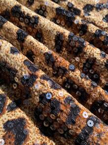 ChicMe Leopard Print Sequin Contrast Sleeveless Tank Top Slim Fit Casual Fashion Tank Top - Black - View 8