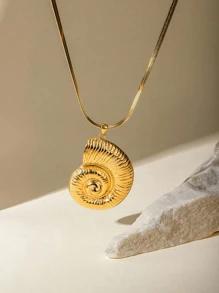 1pc 18K Gold Plated Stainless Steel Women's Seashell Pendant Necklace, Party Style Gift, Elegant Stainless Steel Necklace, Women's Jewelry, Delicate Gift - Conch - View 1