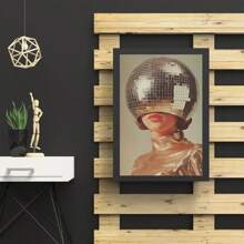 1 peça, pôster de tela de mulher com bola de discoteca vintage, arte luxuosa de bola de espelho, estética moderna e divertida, estilo nórdico, decoração de sala de casa, arte de parede, presente ideal para quarto, sala de estar, corredor, arte de parede, decoração de parede, sem moldura