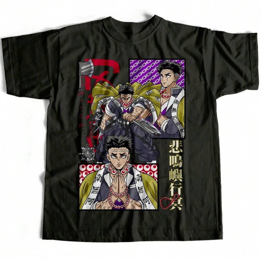 Gyomei Himejima Basic T-Shirt Pillar Of Stone Demon Kimetsu No Yaiba Japanese Anime Manga Otaku Geek Nerd Shirt Blouse Unisex Male Female 100% Cotton Top Premium Streetwear New Release Fast Shipping Various Colors!! Plus Size - 黑色 - 查看 1