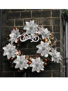 10 CÁI Hoa trạng nguyên lấp lánh Giáng sinh Hoa trang trí Giáng sinh nhân tạo Hoa trang trí và Hoa trạng nguyên lấp lánh Đồ trang trí cây thông Noel cho Đám cưới Giáng sinh - Bạc - Bạc - Xem 6